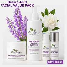 Load image into Gallery viewer, VALUE PACK 7: DELUXE FACIAL PACK: Enriched Facial Moisturizer plus Exfoliating Facial Cleanser plus Eye Creme Supreme plus Anti-Aging Serum  $199.95, Free SH