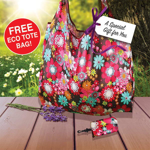 Free Eco Tote Bag included in Ultra Essence Skin Care Gift Collections. Unfolded size is 16.5 inches by 21.6 inches. Durable nylon Eco Tote Bag is reusable and folds into its own pouch that features a convenient key clip.