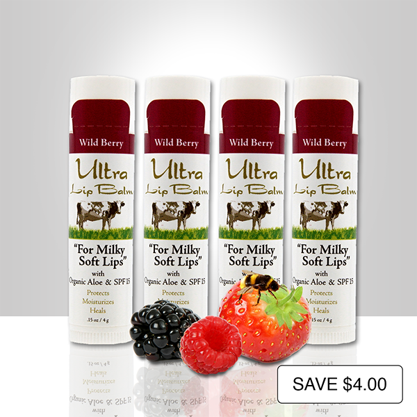 Ultra Lip Balm 4-Pack wild berry flavor restores dry, cracked lips to soft and supple and contain SPF 15 sunscreen to protect your lips from sun damage.