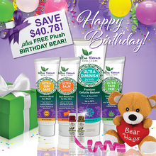 Load image into Gallery viewer, Our 6-Piece Classic Skincare Gift Collection comes with 6 Ultra Essence skin care products, including our signature Ultra Balm moisturizer (unscented), for gorgeous, ageless, healthy skin. And, it comes with a FREE plush Birthday Bear!