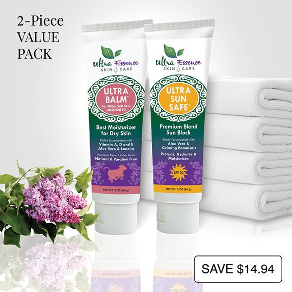 Unscented Ultra Balm 3 oz. tube is the best natural, daily moisturizer for all skin types to give you milky soft skin. Ultra Sun Safe 3 oz. tube is the best SPF 30 broad spectrum sunblock richly formulated with aloe vera and calming botanicals to effectively protect your skin from both UVA and UVB rays. Ultra Sun Safe is water resistant, non-greasy and safe for baby and kids.